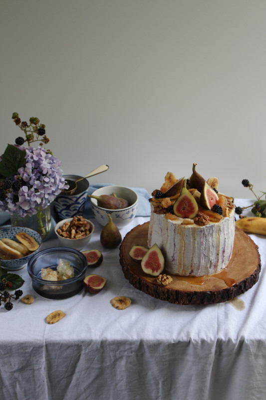 banana walnut honey cake with figs and blackberry cream-1-10