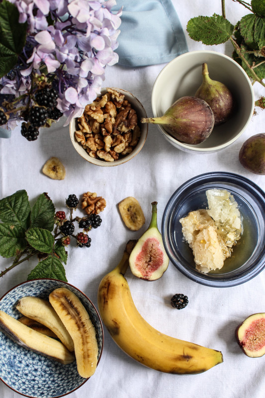 banana walnut honey cake with figs and blackberry cream-1-2