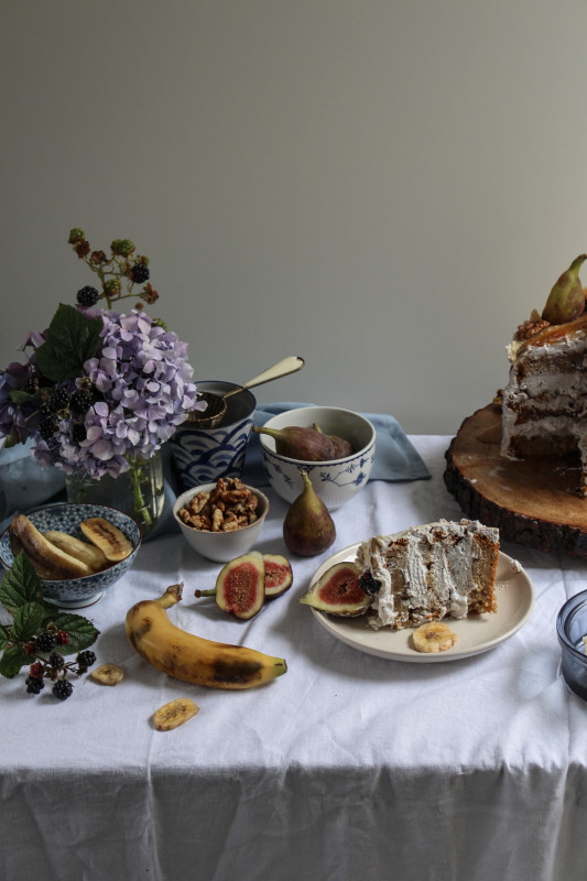 banana walnut honey cake with figs and blackberry cream-1-3