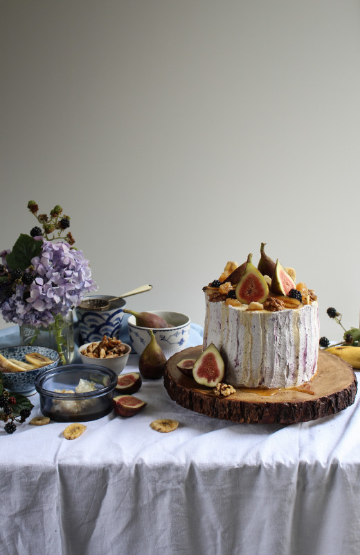 banana walnut honey cake with figs and blackberry cream-1-33