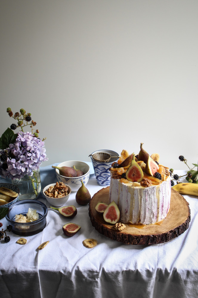 banana walnut honey cake with figs and blackberry cream-1-36