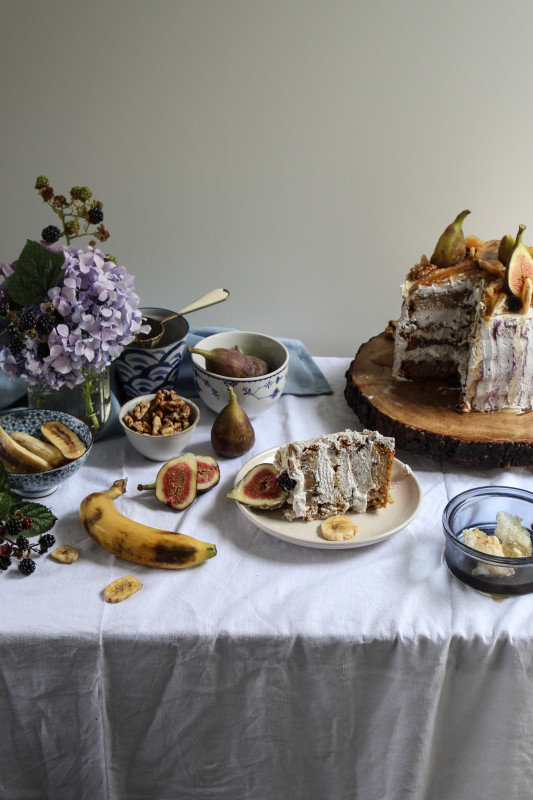 banana walnut honey cake with figs and blackberry cream-1-5