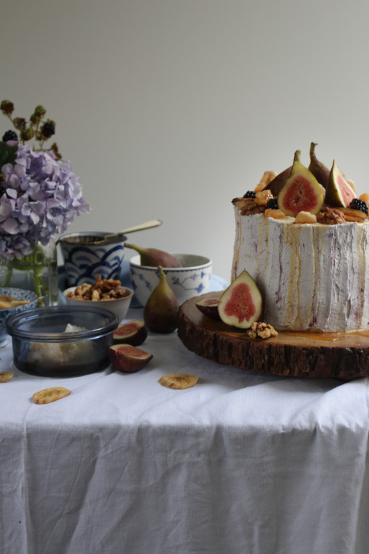 banana walnut honey cake with figs and blackberry cream-1-8