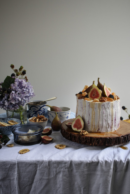 banana walnut honey cake with figs and blackberry cream-1-9