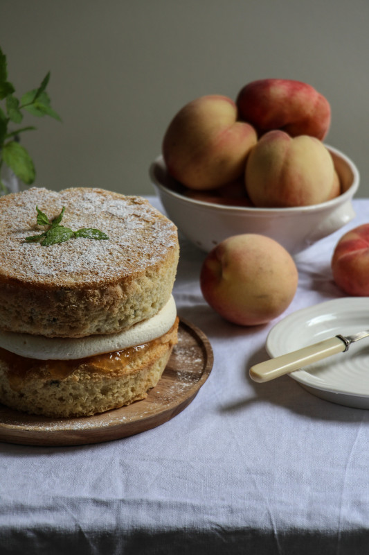 fresh mint cake with peach and melon jam -1-14