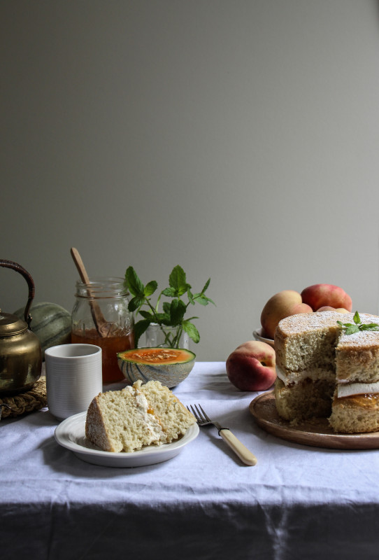 fresh mint cake with peach and melon jam -1-16