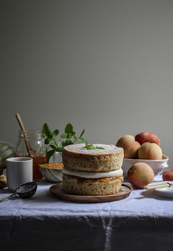 fresh mint cake with peach and melon jam -1-2