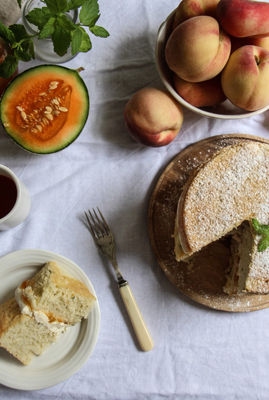 fresh mint cake with peach and melon jam -1-20