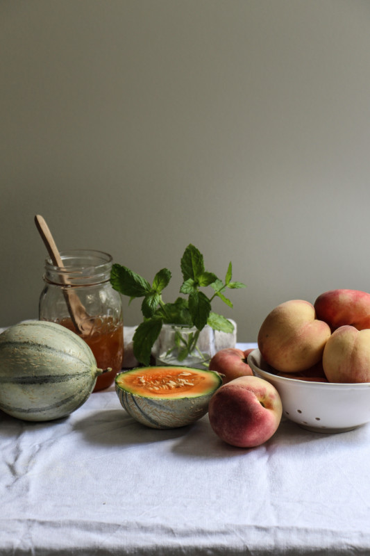 fresh mint cake with peach and melon jam -1-24