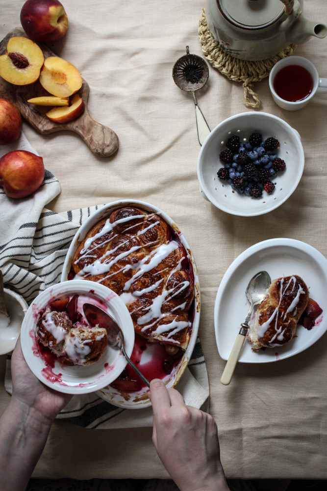 nectarine berry cinnamon roll bake-1-12