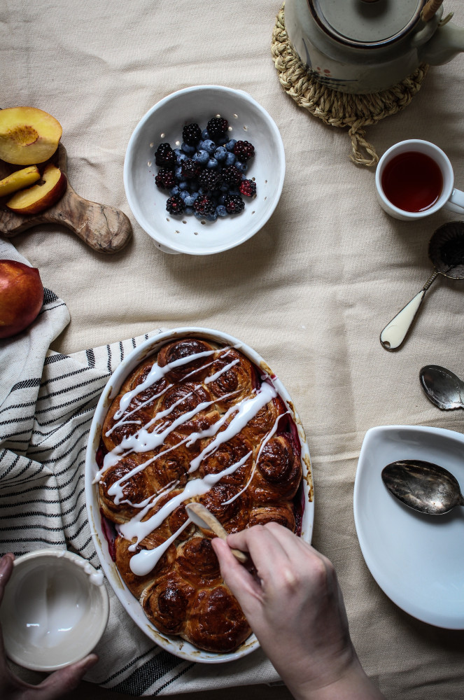 nectarine berry cinnamon roll bake-1-2