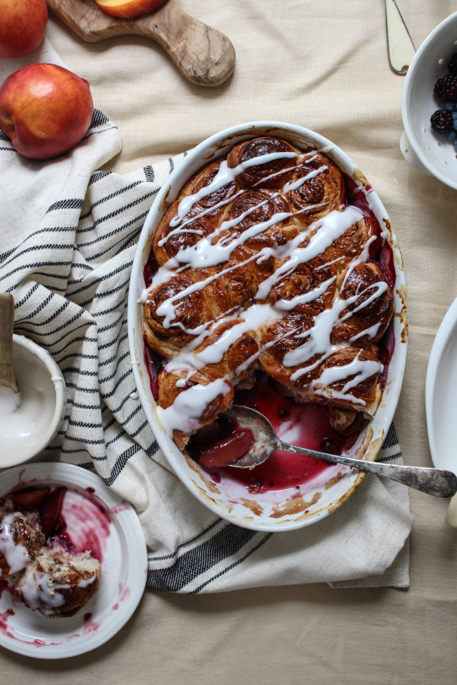 nectarine berry cinnamon roll bake-1-6