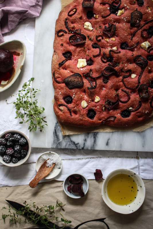 beetroot red onion ricotta and blackberry foccacia-1-16