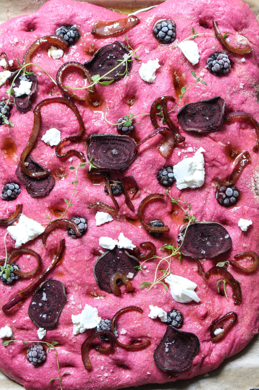 beetroot red onion ricotta and blackberry foccacia-1-4