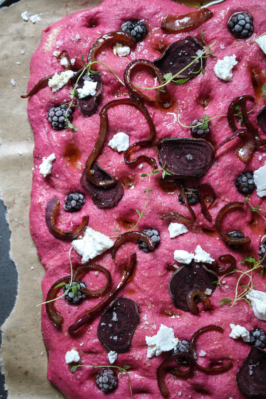 beetroot red onion ricotta and blackberry foccacia-1-7