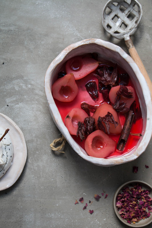 black sesame meringue nests with hibiscus poached pears-1-9