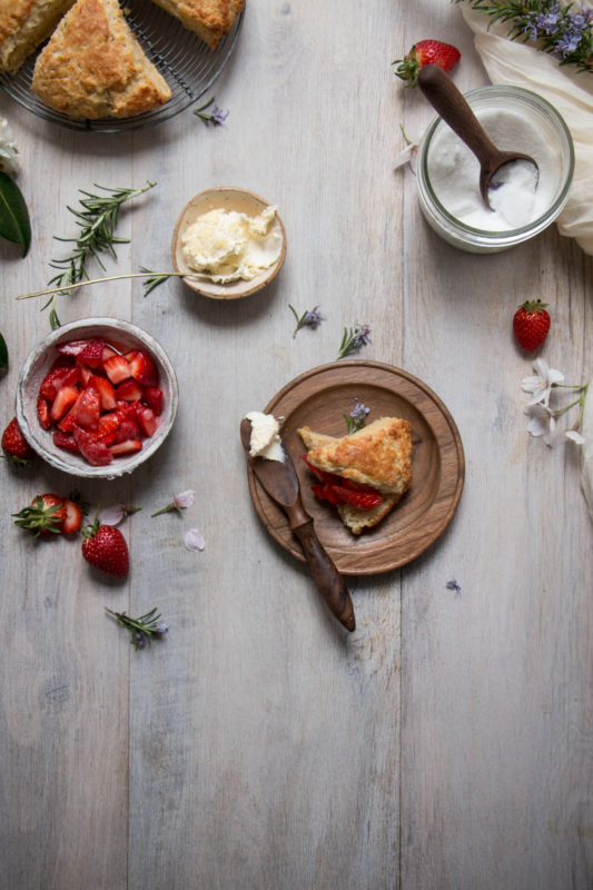 buttermilk scones and strawberries in violet sugar-1