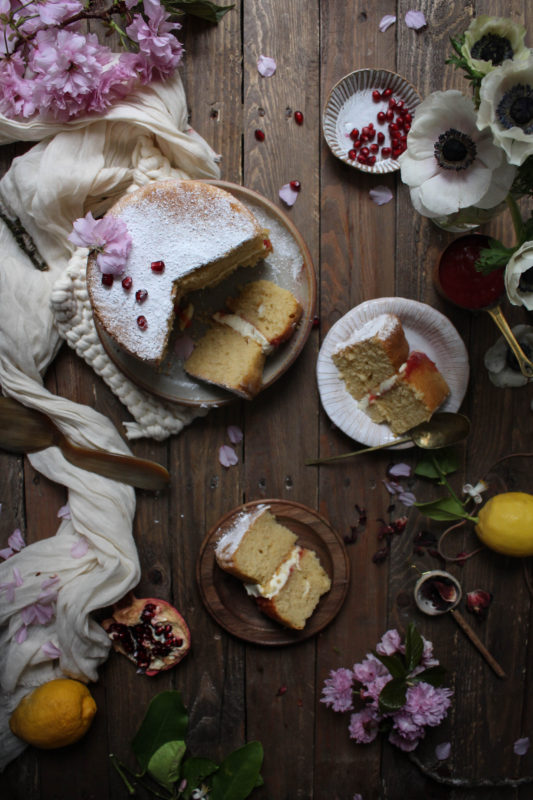 lemon pomegranate hibiscus curd filled cake-1-23