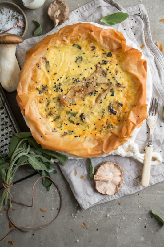 cheddar miso sesame glazed mushroom quiche-1-3