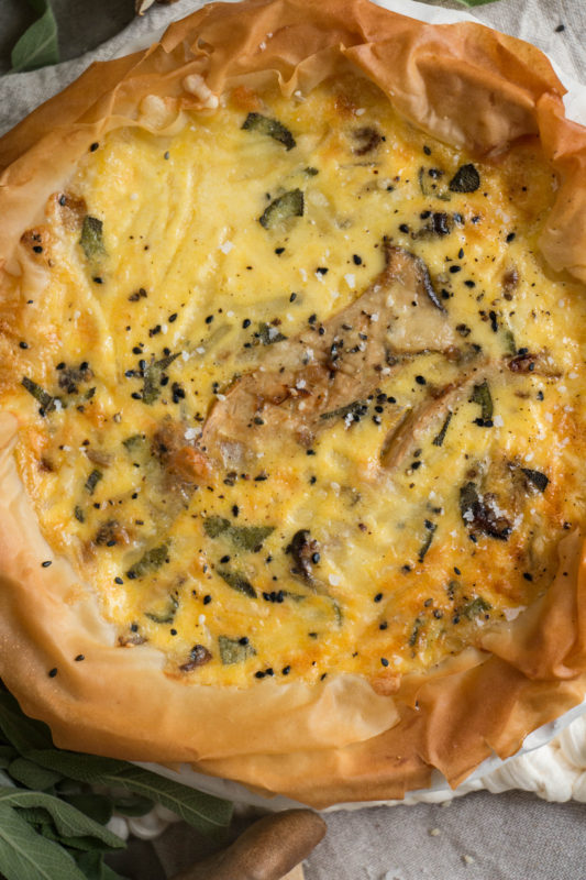 cheddar miso sesame glazed mushroom quiche-1-4