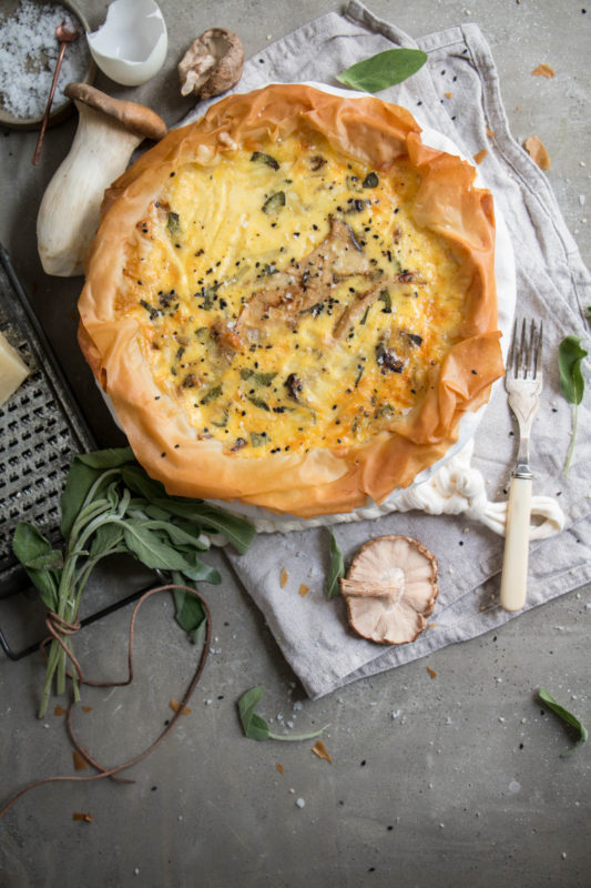 cheddar miso sesame glazed mushroom quiche-1