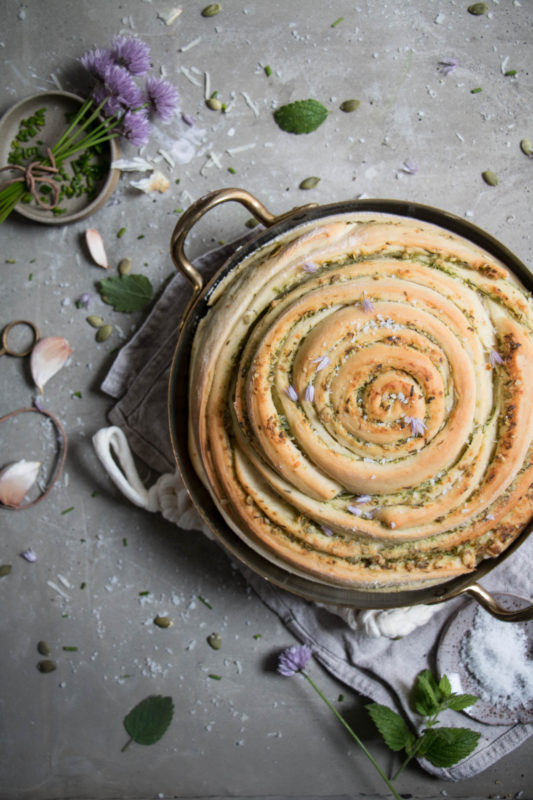 chive pumpkin seed pesto bread-1-2