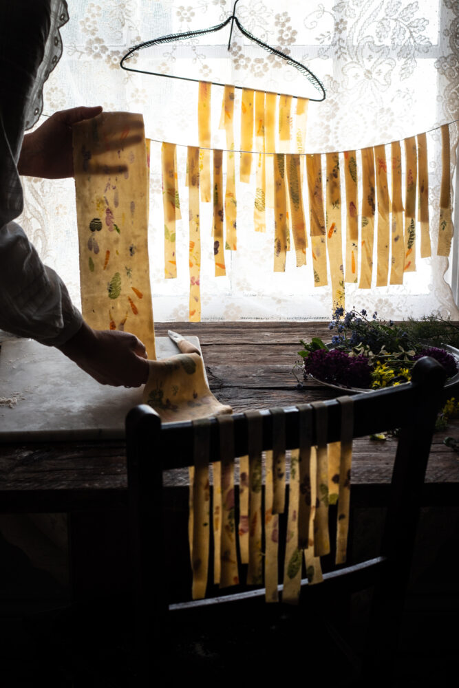 edible flower and herb pasta