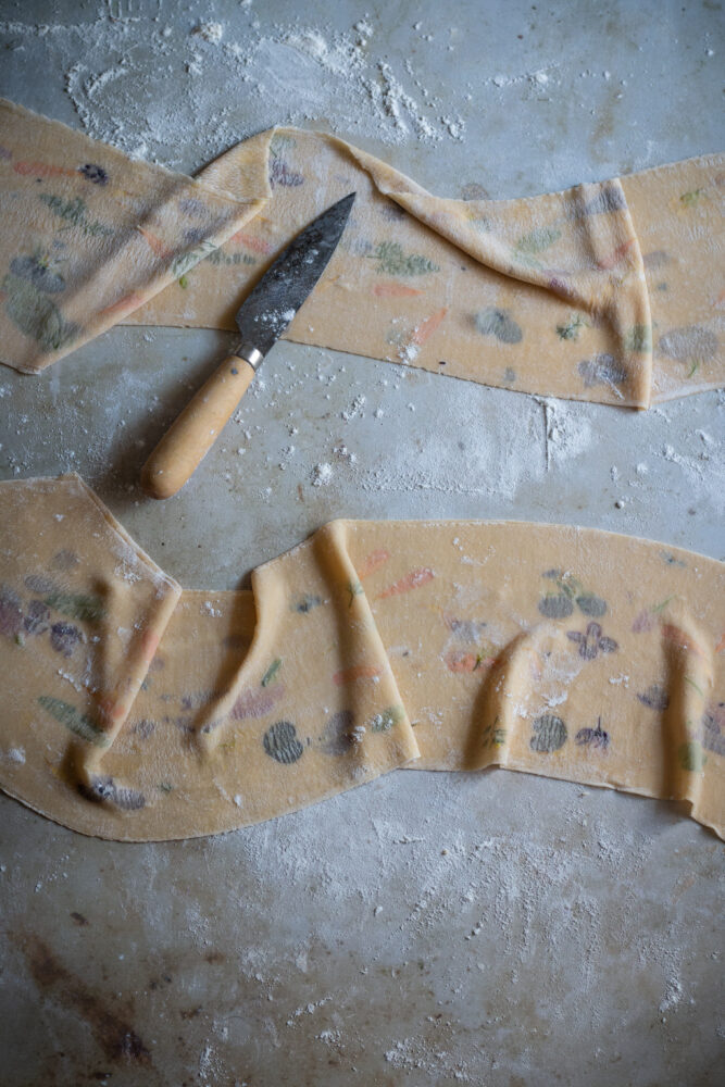 edible flower and herb pasta