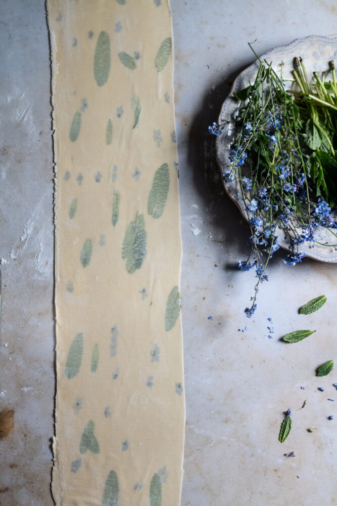 edible flower and herb pasta