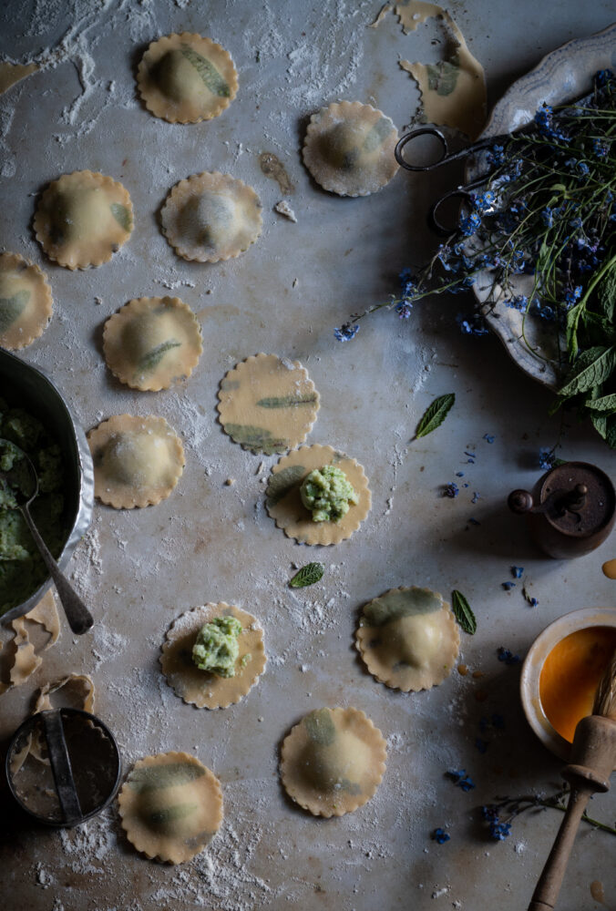 edible flower and herb pasta