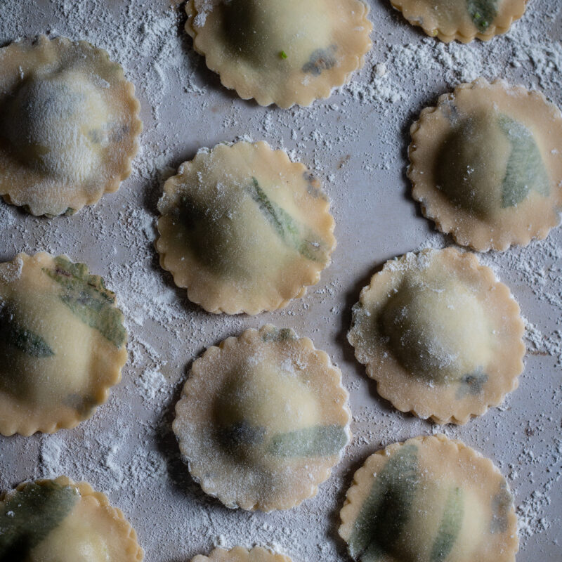 pea and mint and ricotta ravioli