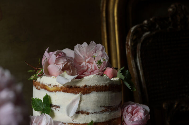 Zesty vanilla Victoria sponge with rose macerated strawberries