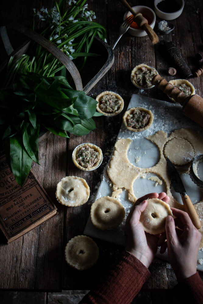 spring time wild garlic pork pies