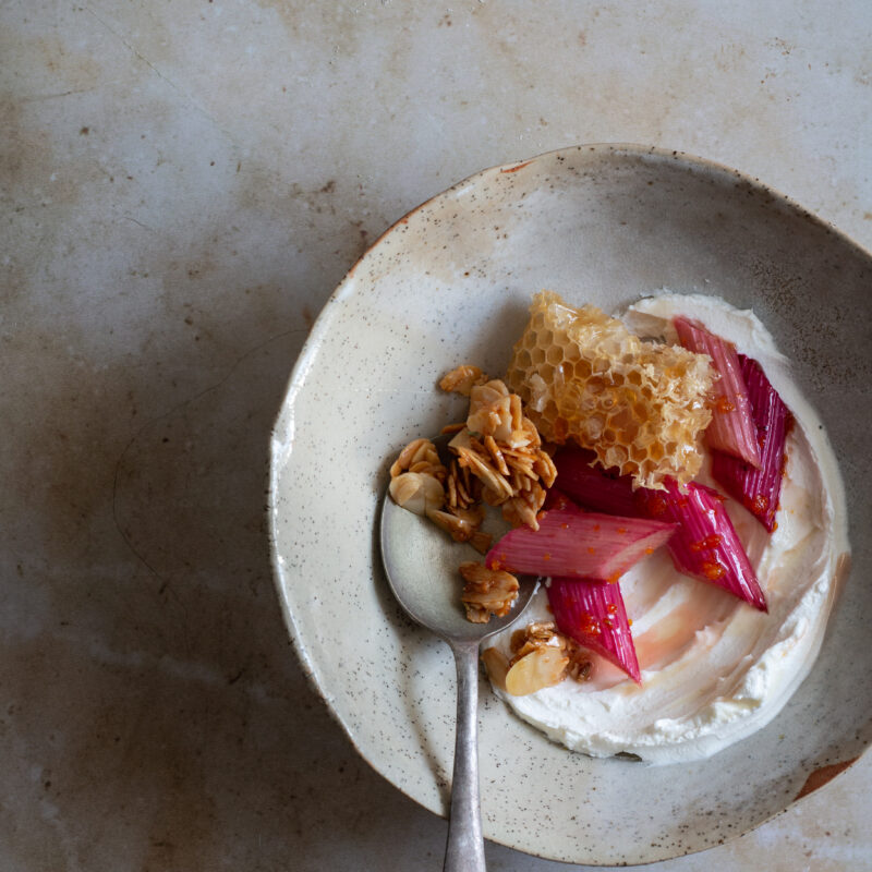 labneh and rhubarb