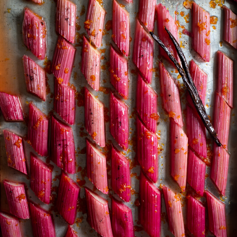 Lilac sugar salty honey pie with rhubarb