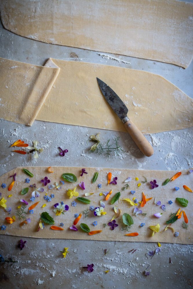 edible flower and herb pasta