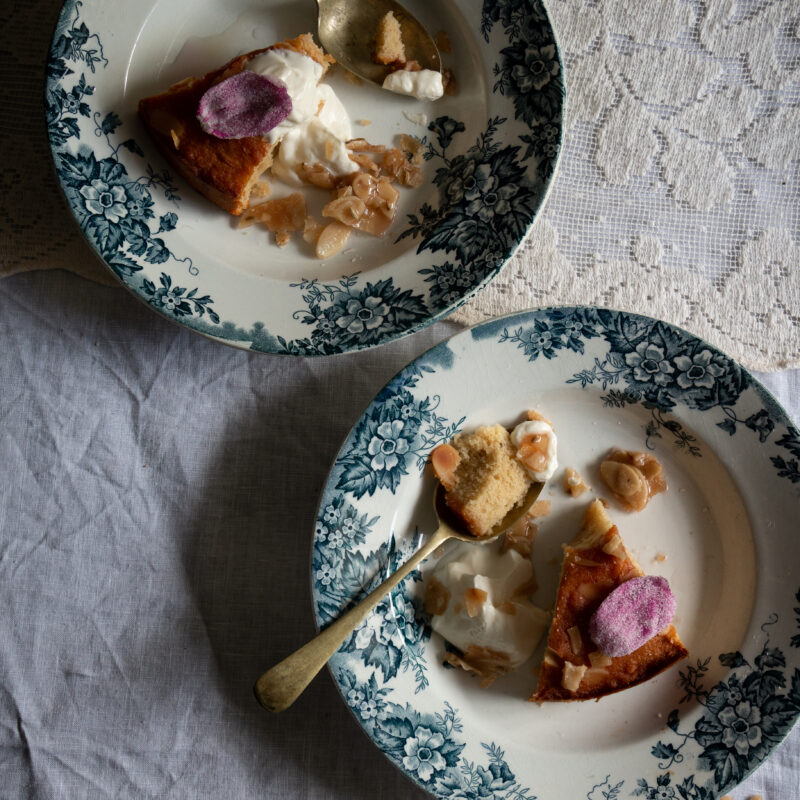 semolina almond cake with wild rose syrup