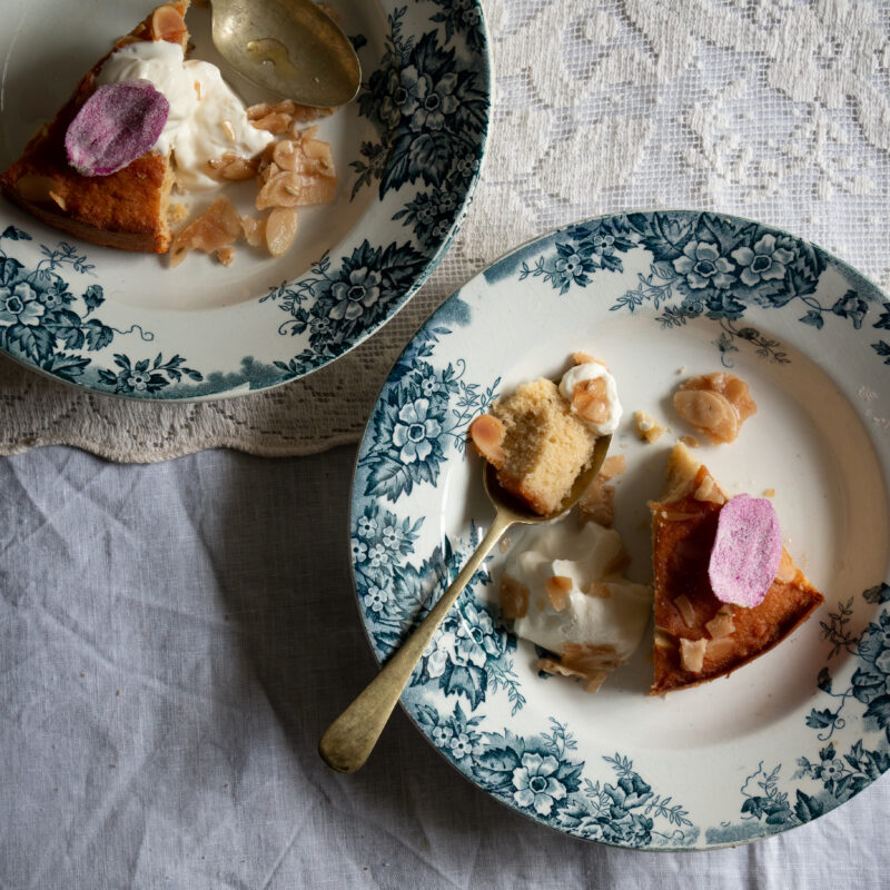 semolina almond cake with wild rose syrup