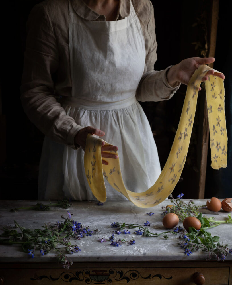 pressed borage pasta