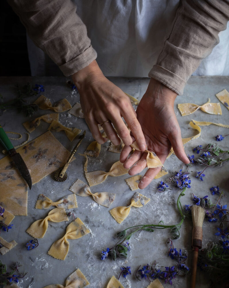 pressed borage pasta