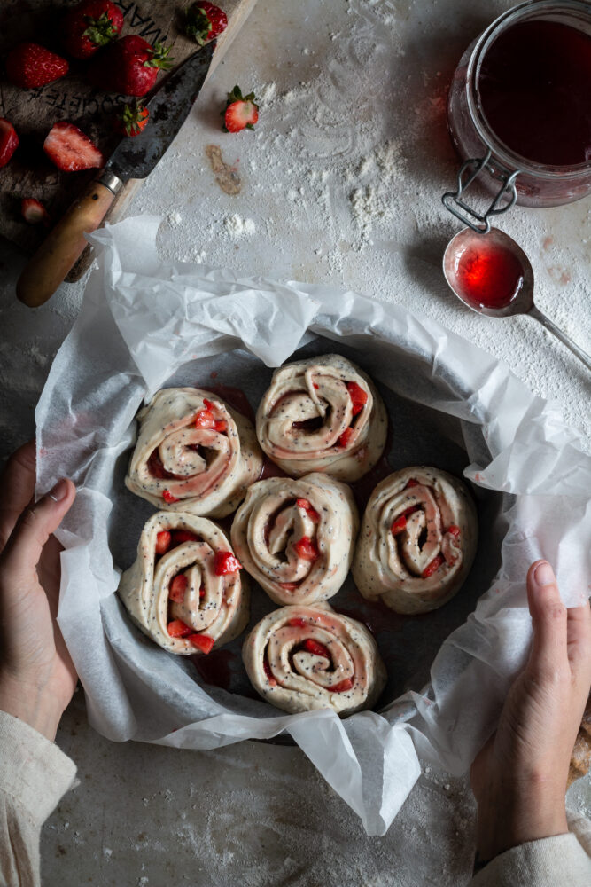 strawberry poppy seed Hokkaido milk bun recipe