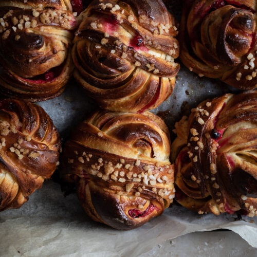 swedish cardamom buns with red currents