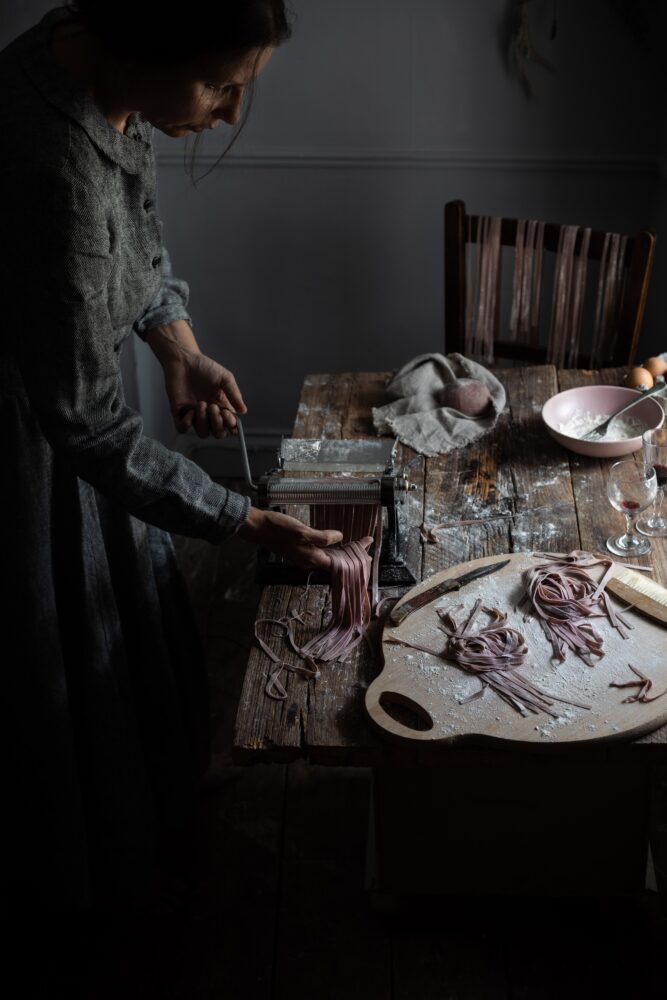 red wine pasta making