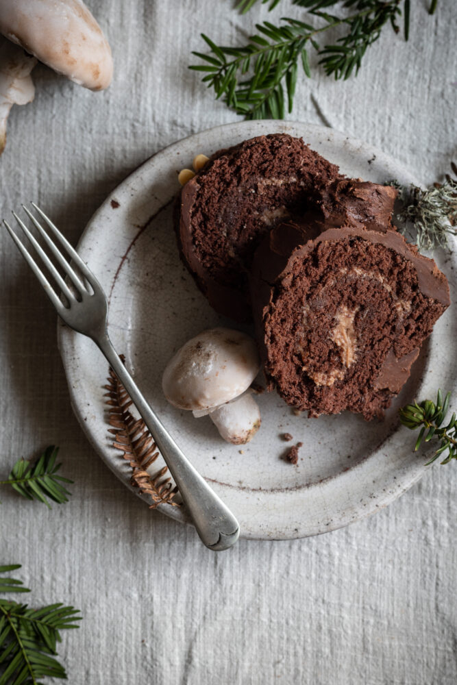 chocolate log cake sliced