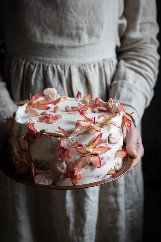 raspberry rhubarb and white chocolate cake