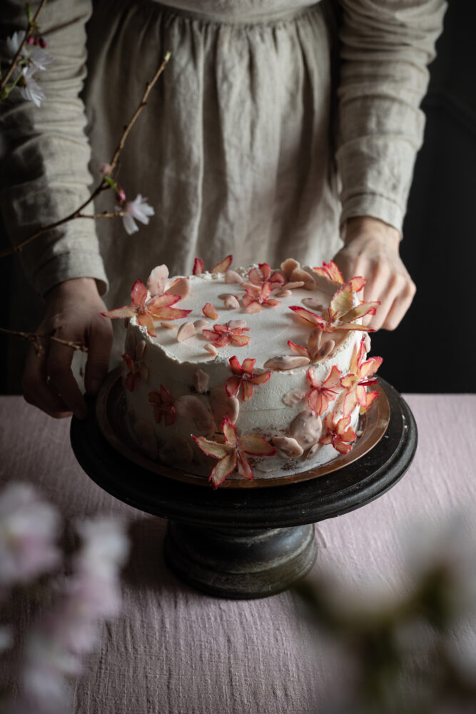 raspberry rhubarb and white chocolate cake