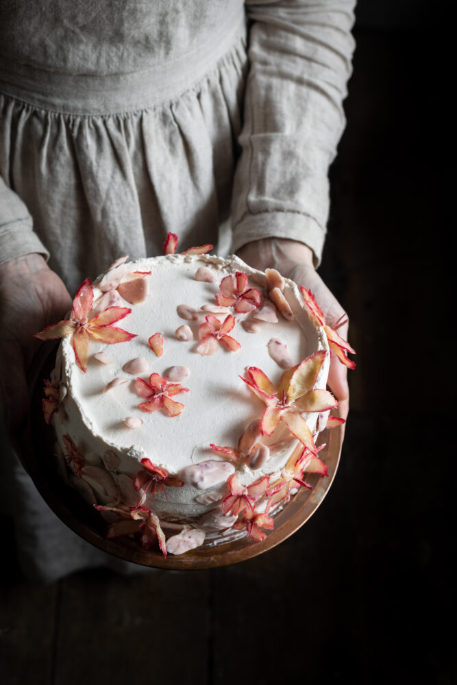 raspberry rhubarb and white chocolate cake