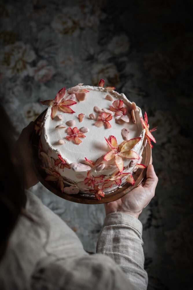 raspberry rhubarb and white chocolate cake