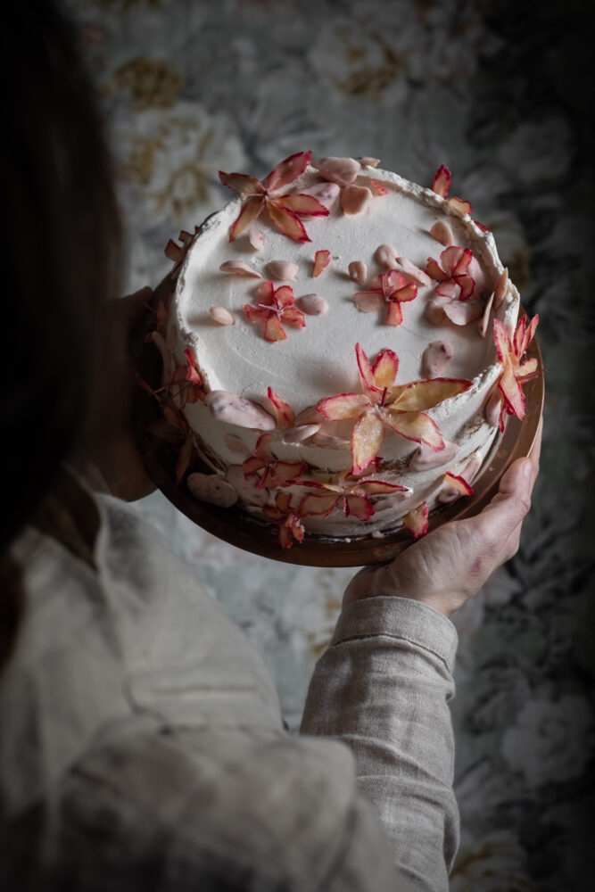 raspberry rhubarb and white chocolate cake