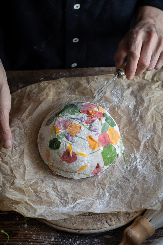 pressed flower sourdough